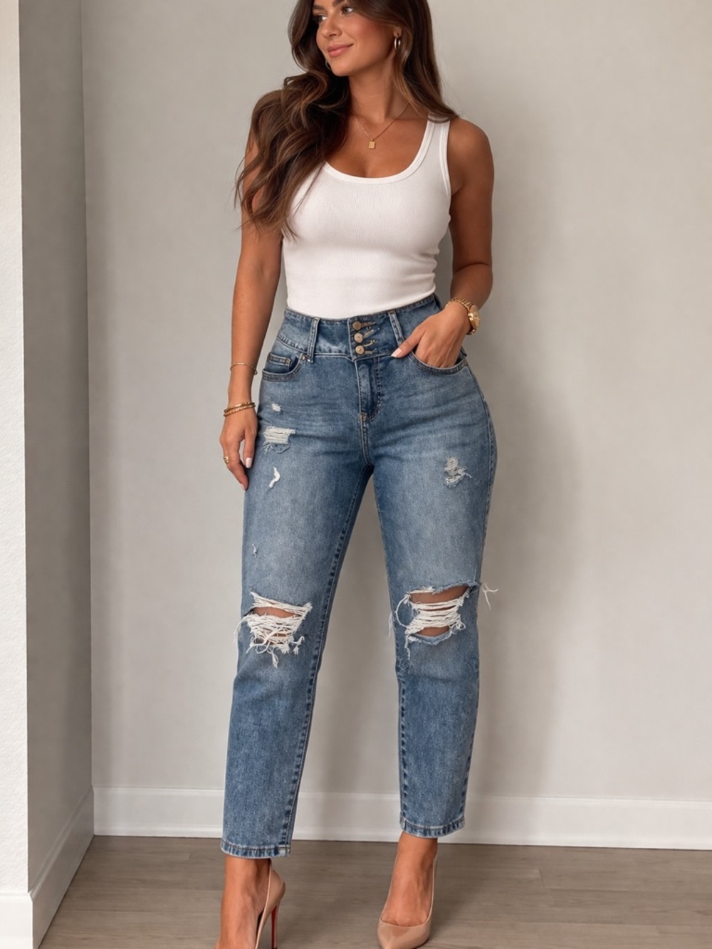 torrid High-Rise Distressed Light Blue Straight Jeans